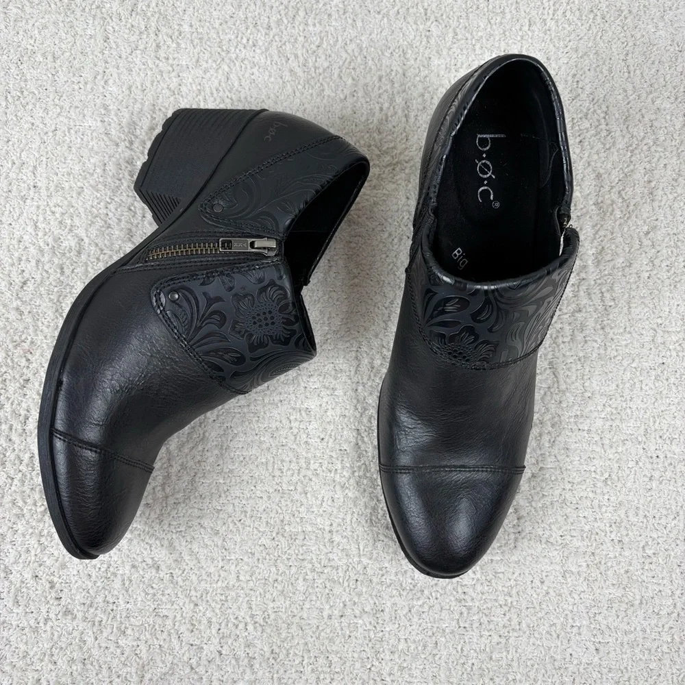 B.O.C. Ankle Booties Womens 10M Black Rosemela Shootie Embossed Upper Block Heel